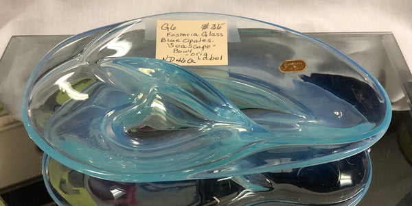 Fostoria Blue Opalescent Glass "Seascape"" Divided Dish