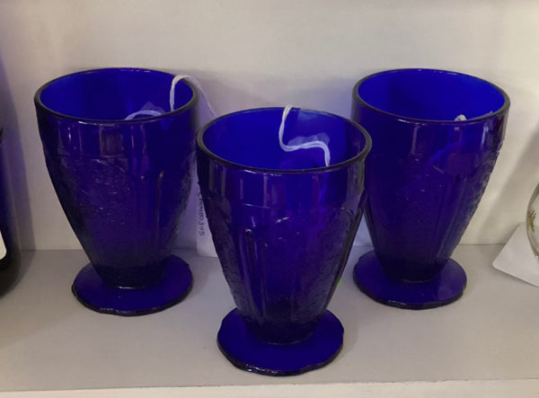 Jeannette Cobalt Blue Glass 8 Ounce Footed Tumbler