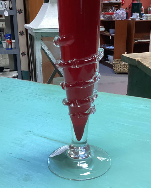 Red Cased Art Glass Bud Vase