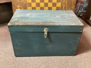Antique Small Painted Blue Wooden Chest