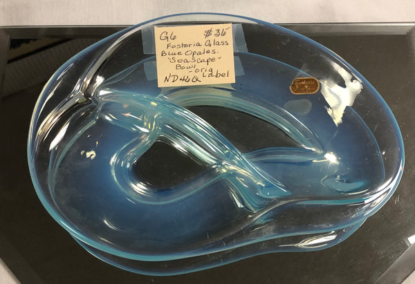 Fostoria Blue Opalescent Glass "Seascape"" Divided Dish