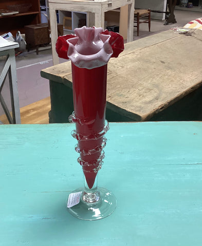 Red Cased Art Glass Bud Vase