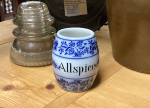 German Made Antique Blue & White Stoneware Allspice Crock