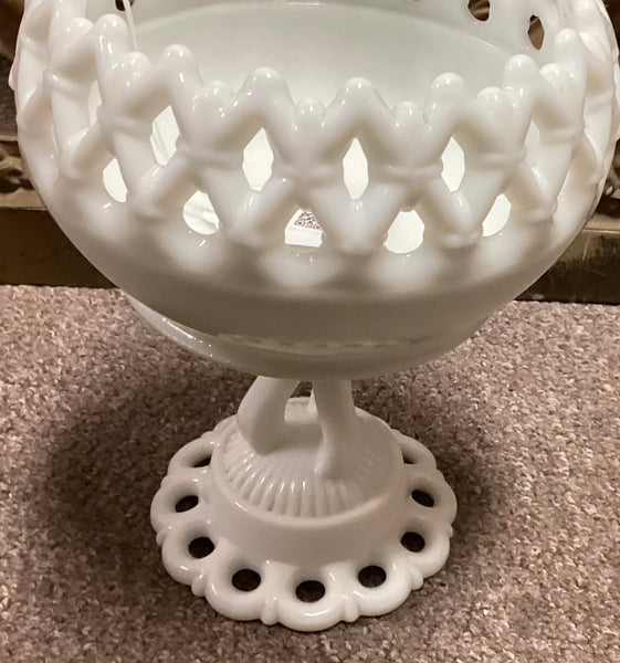 Vintage Milk Glass Doric Pedestal Rose Bowl