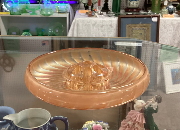 Marigold Carnival Glass Bowl w/ Flower Frog