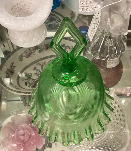 Fenton Green Threaded Diamond Optic Glass Bell w/ Crimped Edge