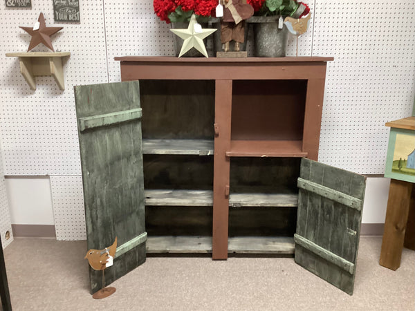 Painted Red Primitive Wooden Cupboard Made in Indiana
