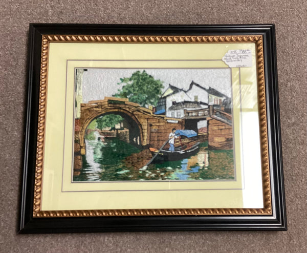 Framed Vintage Japanese Silk Long Stitch Embroidery Picture