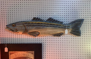 Hand Carved Wood Striped Bass Wall Decor Signed by Artist