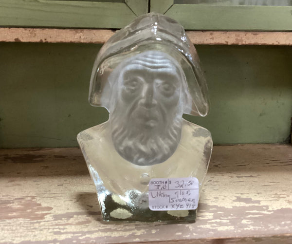 Viking Glass Co. Crystal Satin Sea Captain Bust Paperweight