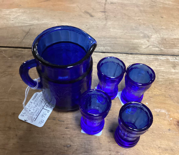 Mosser Cobalt Blue Child's Mini Pitcher & 4 Drinking Glasses Set
