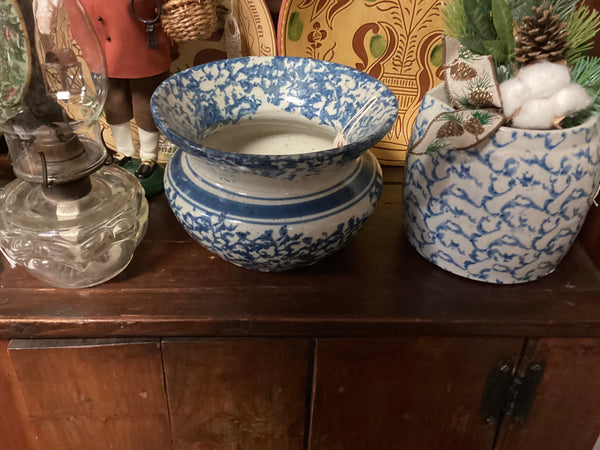 Blue Stoneware Spittoon Circa 1860