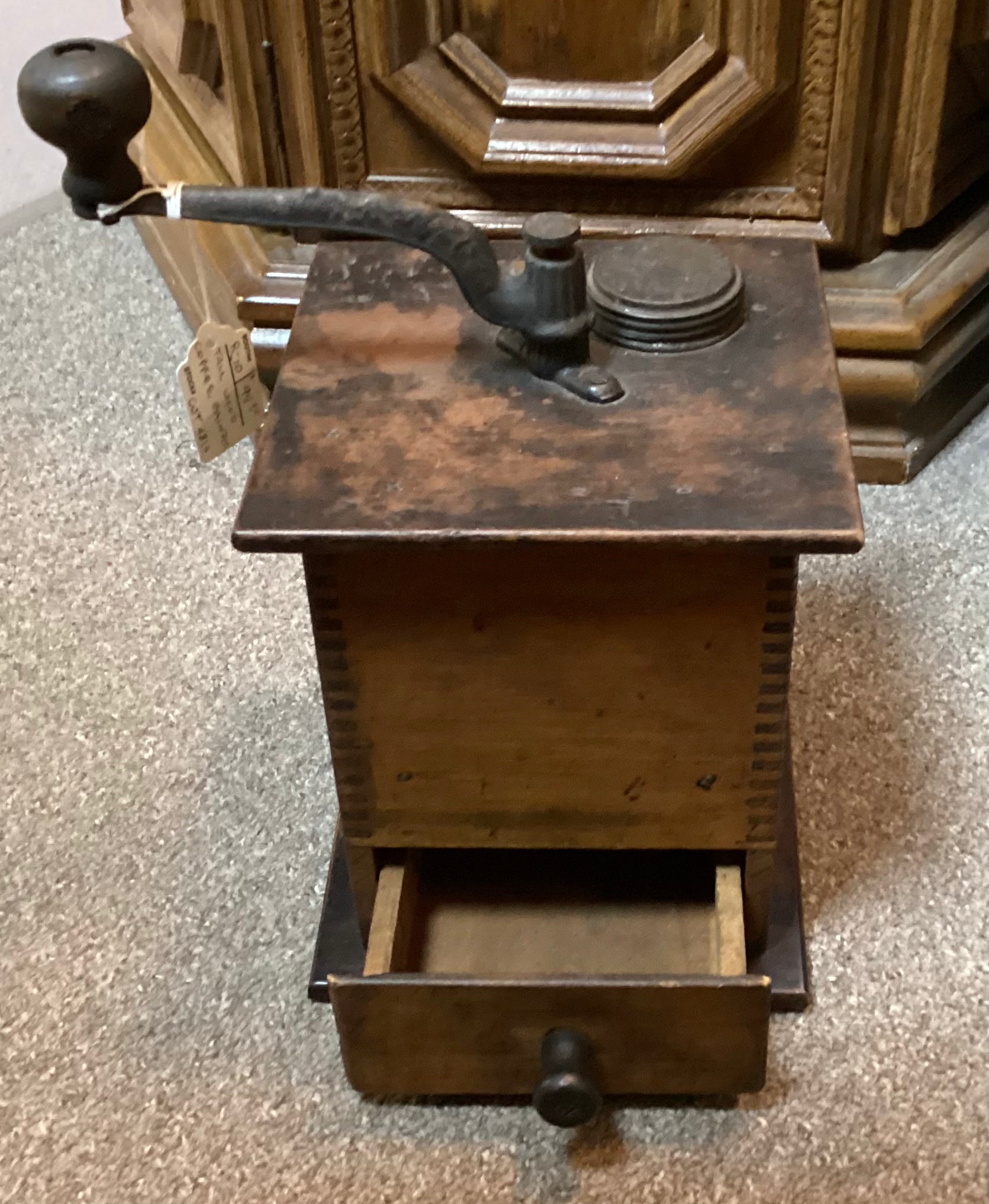 Antique wooden coffee grinder best sale