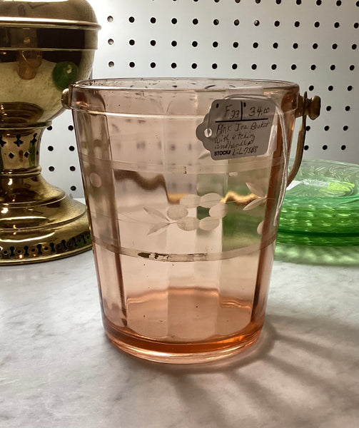 Pink Glass Ice Bucket w/ Swinging Handle