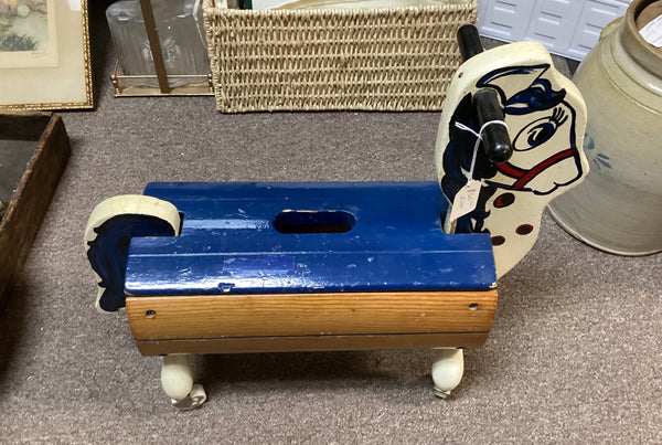 Child's Vintage Wooden Play Horse on Wheels