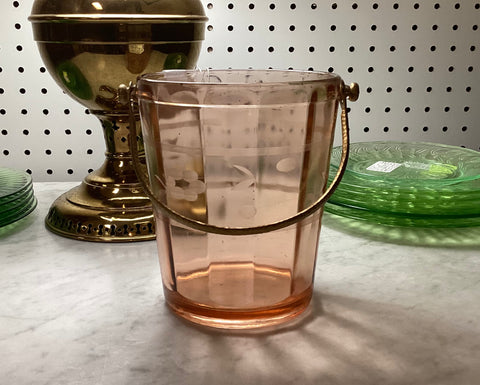 Pink Glass Ice Bucket w/ Swinging Handle