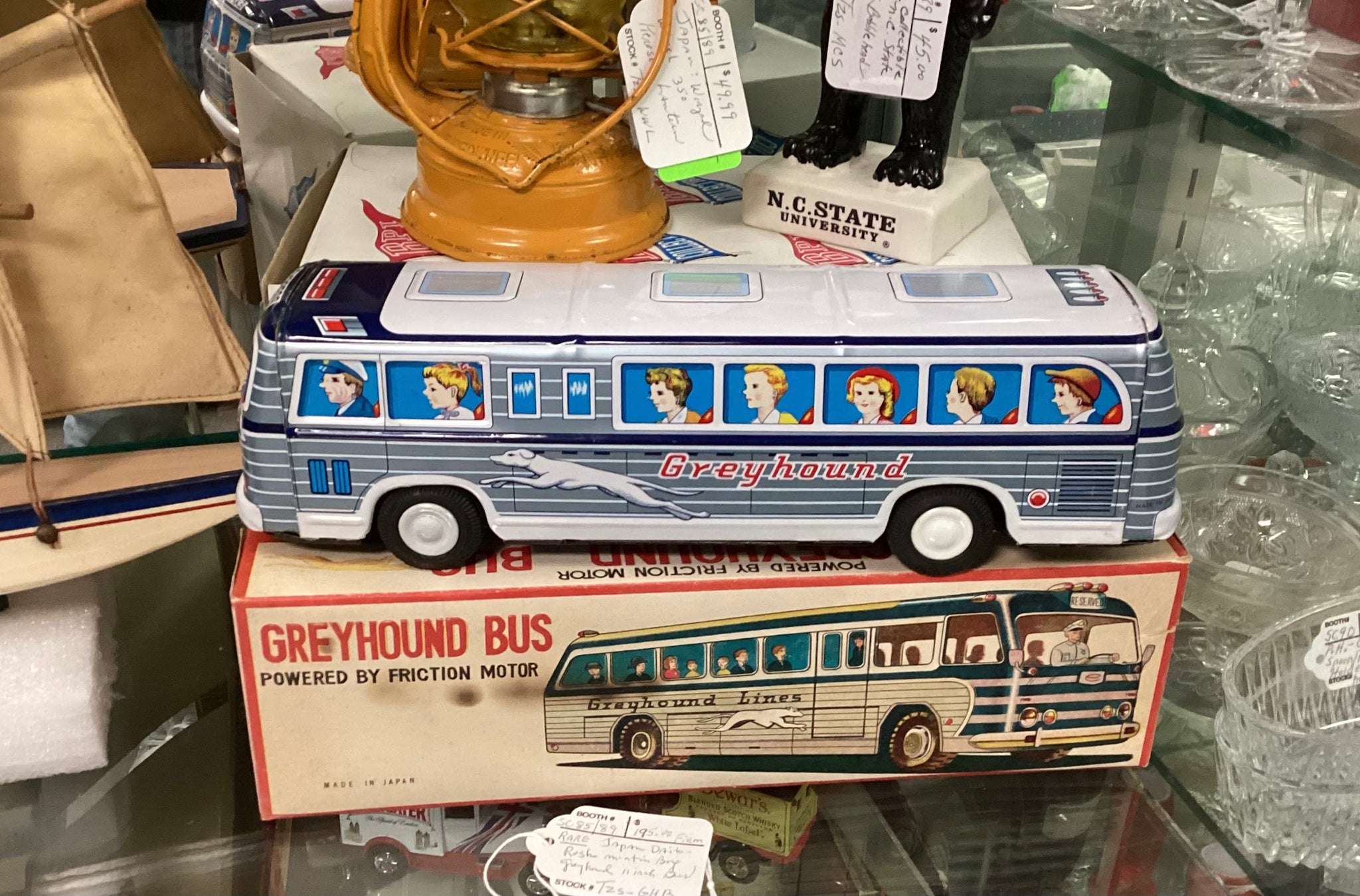 Vintage Dario Rosko Tin Litho Toy Greyhound Bus w Original Box