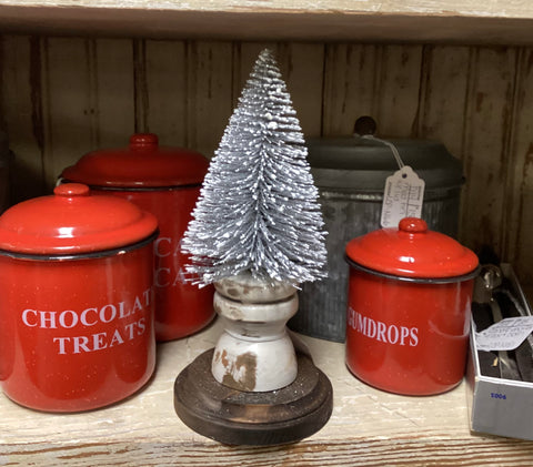 Silver Bottle Brush Tree on Wooden Pedestal