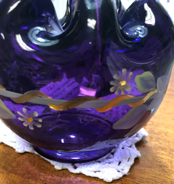 Fenton Art Glass Hand Painted Diamond Jubilee Collection Purple Rose Bowl