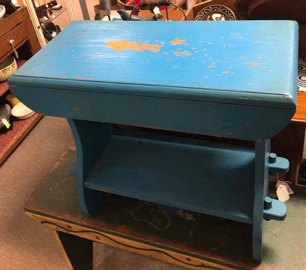 Painted Blue Solid Wood Bench