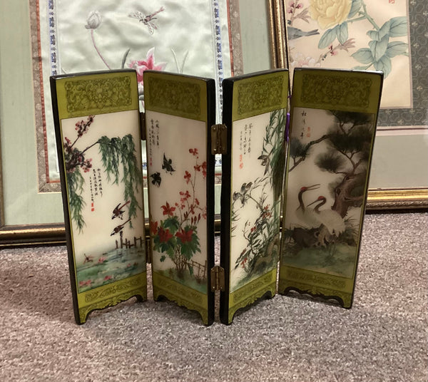 4-Paneled Miniature Oriental Folding Screen.