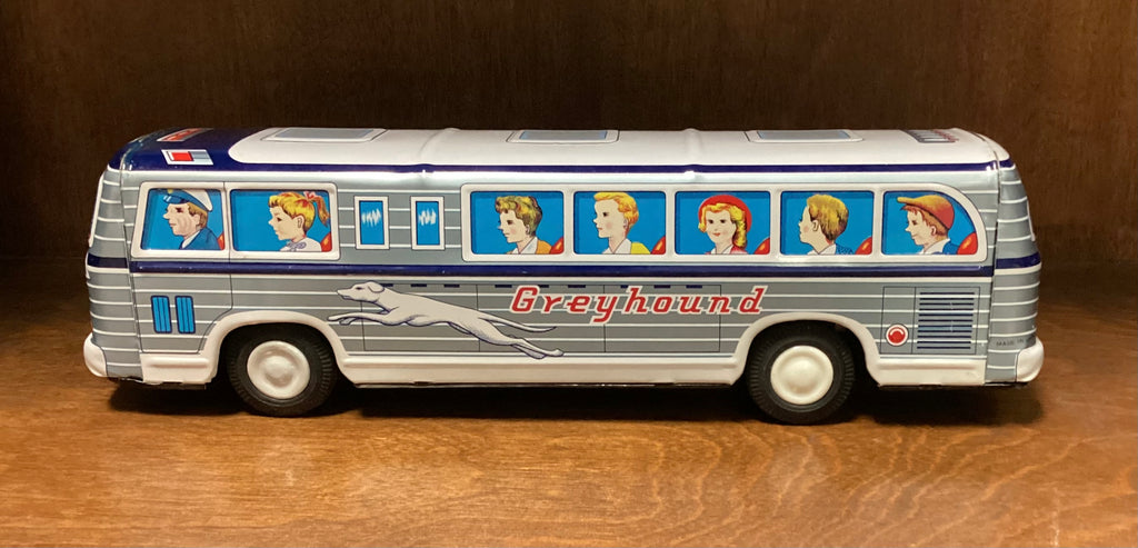 Vintage Dario Rosko Tin Litho Toy Greyhound Bus w Original Box Williamsburg Antique Mall