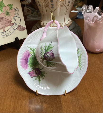 Shelley Bone China Purple Thistle Cup & Saucer Set