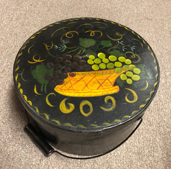 Antique Round Wood Tole Painted Pantry Box