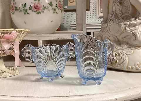 Cambridge Caprice Moonlight Blue Glass Cream & Sugar Set