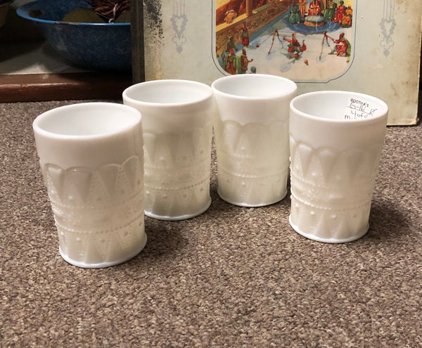 Milk Glass Set of 4 Kemple Lace and Dewdrop Tumblers