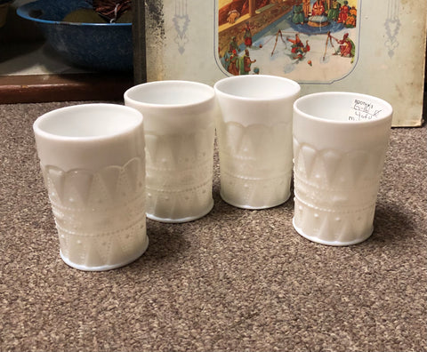 Milk Glass Set of 4 Kemple Lace and Dewdrop Tumblers