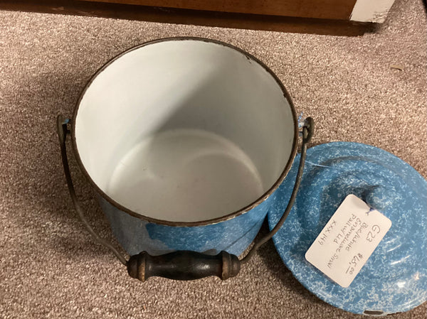 Blue Enamelware Covered Pail w/ Bail Handle