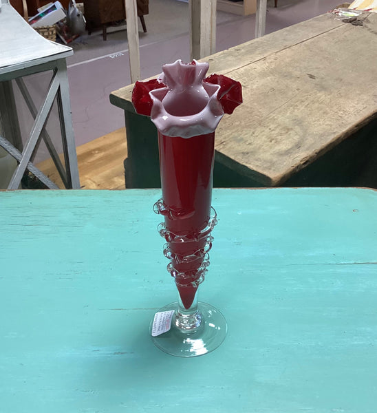 Red Cased Art Glass Bud Vase